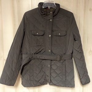 Gap Steel Grey Quilted Puffer Snap Coat With Belt, Pockets, Sz L